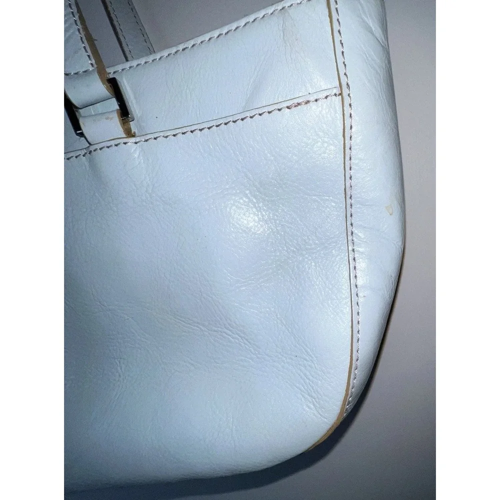Etienne Light Blue Leather Shoulder Bag Zip Closure Dividers Pockets